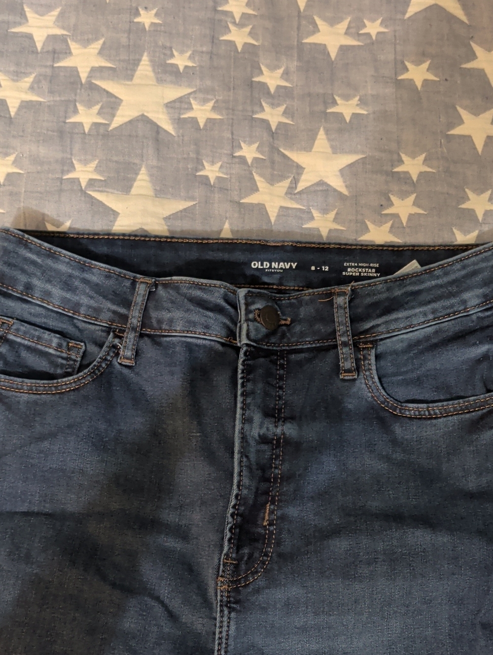 Old Navy Fits you Women's Indigo Stretch Jeans Size 8-12 Xtra High Rise Rock ⭐